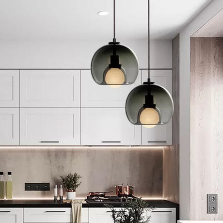 Dual Hemisphere Smoke/Cognac Glass Pendant Lamp - Minimalist Design For Dining Tables 1 Light