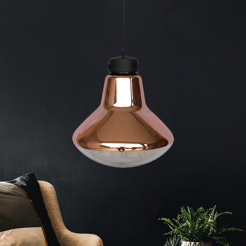 Modernist Copper Mirrored Glass Pendant Light - Dining Room Suspension Lamp