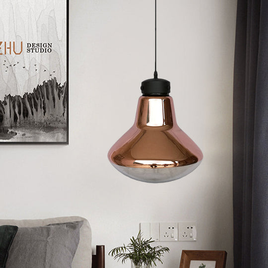 Modernist Copper Mirrored Glass Pendant Light - Dining Room Suspension Lamp