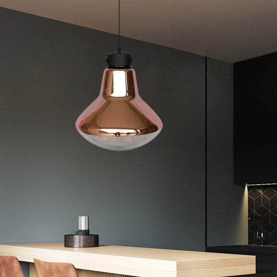 Modernist Copper Mirrored Glass Pendant Light - Dining Room Suspension Lamp