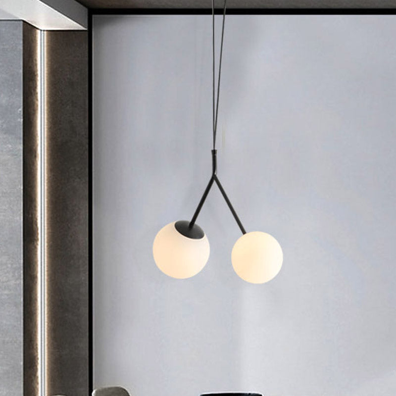Minimalist White Glass Droplet Chandelier Pendant Light With Black Furcated Detail - 2 Lights