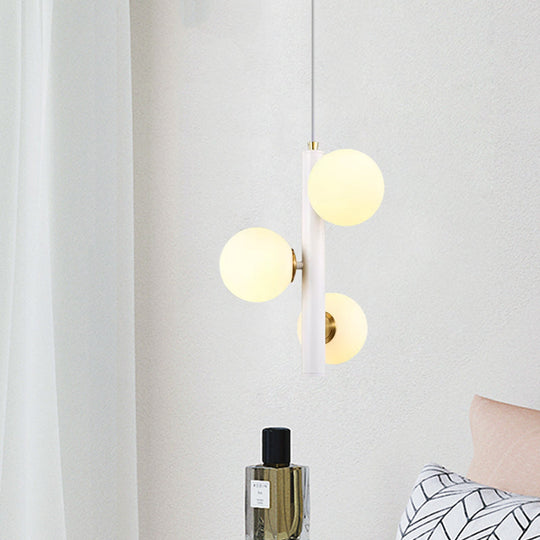 Contemporary Black/White Plumb Chandelier With 3 Frosted Glass Heads - Ceiling Pendant For Dining