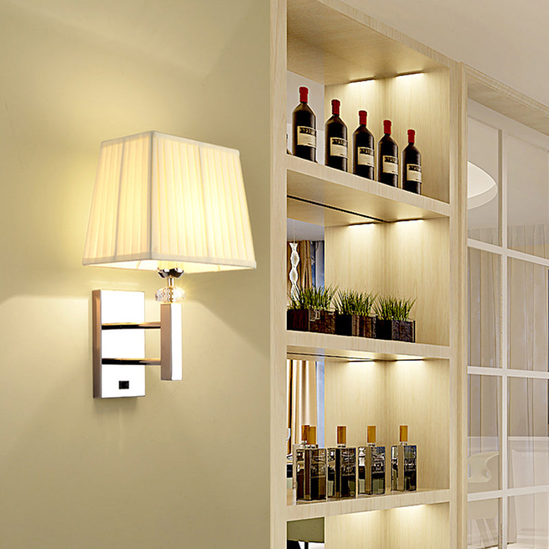 Contemporary Led Wall Sconce In Chrome For Living Room - Tapered Fabric Design