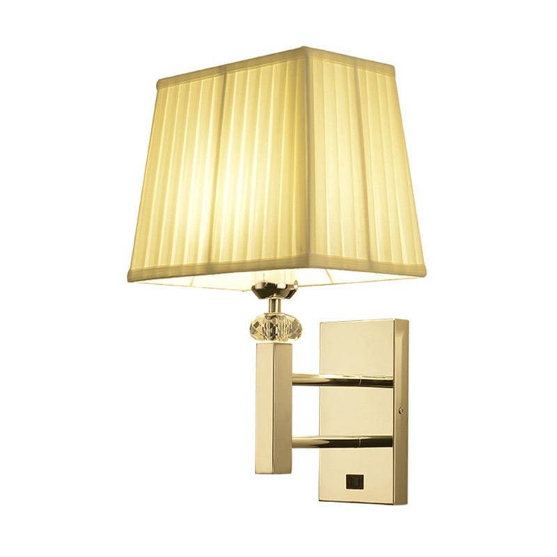 Contemporary Led Wall Sconce In Chrome For Living Room - Tapered Fabric Design