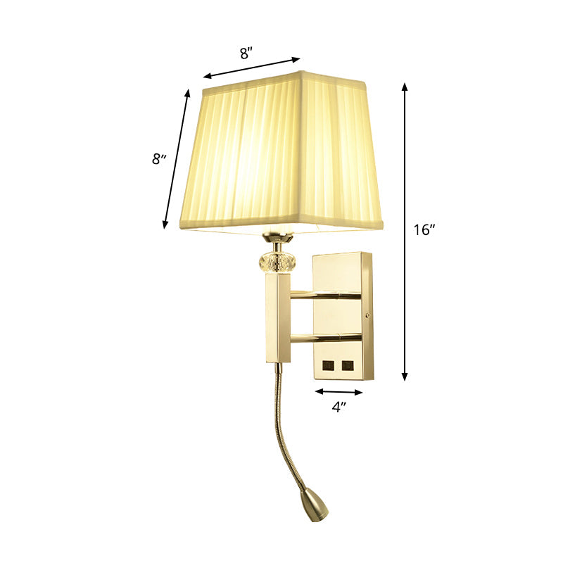 Contemporary Led Wall Sconce In Chrome For Living Room - Tapered Fabric Design