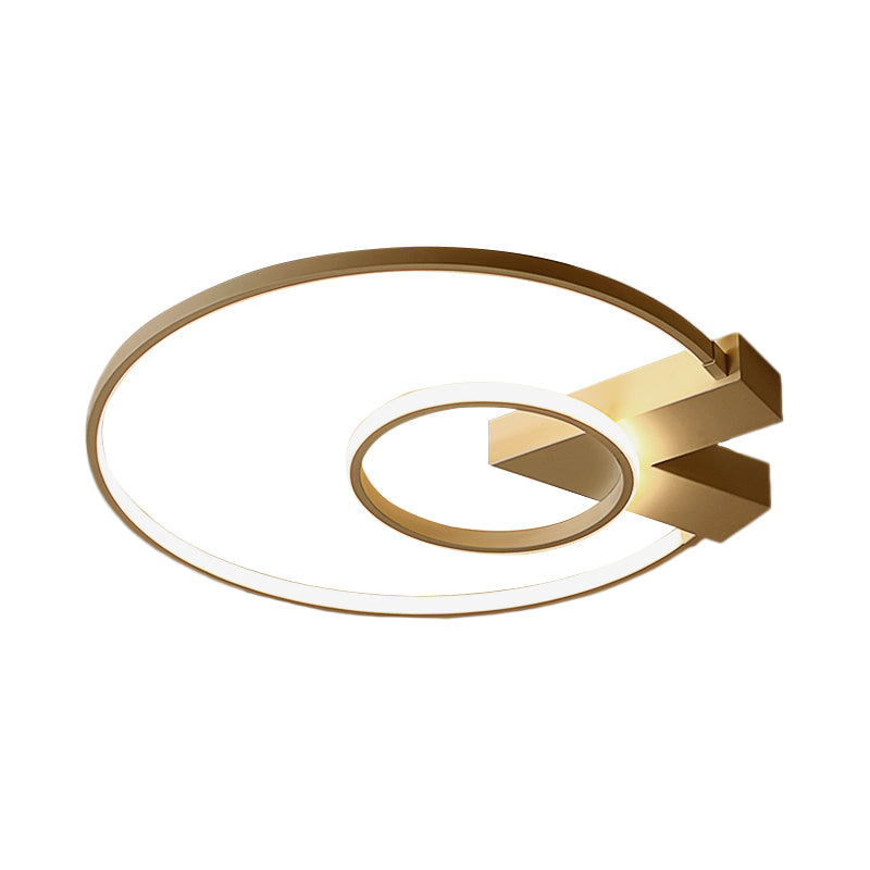 Contemporary White/Gold Led Ceiling Flush Mount With Chic 2-Circle Design