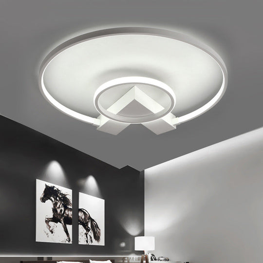 Contemporary White/Gold Led Ceiling Flush Mount With Chic 2-Circle Design