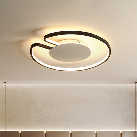 Modern Led Flush Mount Light Iron White And Black Inner Hoop Ceiling Lamp - 15’/19’ W Open Design