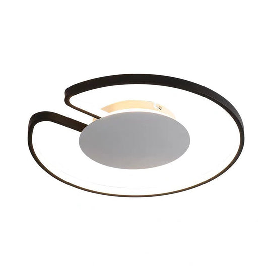 Modern Led Flush Mount Light Iron White And Black Inner Hoop Ceiling Lamp - 15’/19’ W Open Design