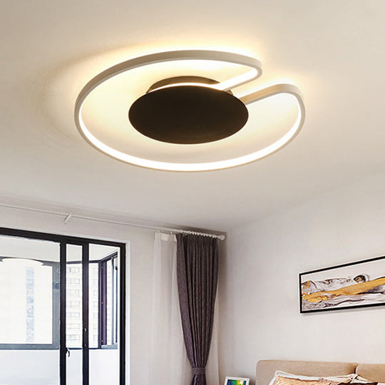 Modern Led Flush Mount Light Iron White And Black Inner Hoop Ceiling Lamp - 15/19 W Open Design