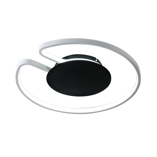 Modern Led Flush Mount Light Iron White And Black Inner Hoop Ceiling Lamp - 15’/19’ W Open Design