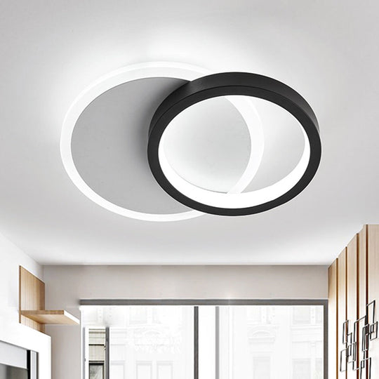 Minimalist Acrylic Led Flush Mount Ceiling Light With Ring - Panel Design Black - White