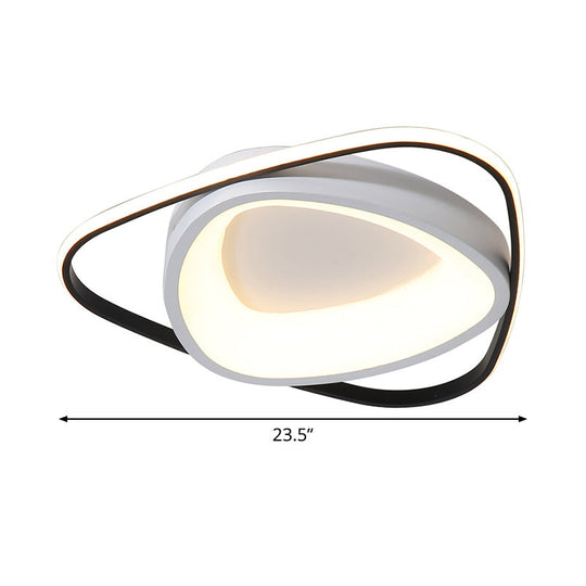 Modern Incurvated Triangle Led Flush Ceiling Light In Black - White 19.5’/23.5’ Width
