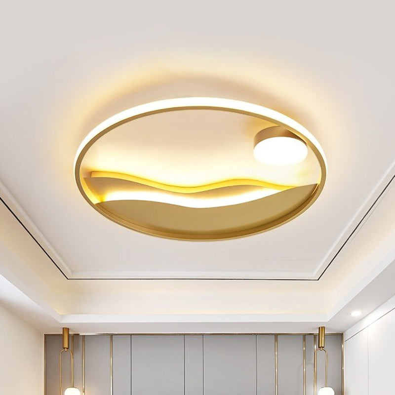 Modern Led Flush Light With Golden Sea Sunset Design - 16’/19.5’ Warm/White Gold / 16’ Warm