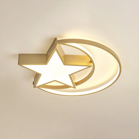 Contemporary Iron Crescent-Star Surface Ceiling Light Led Flush Mount In Gold - 16/19.5 Wide Bedroom