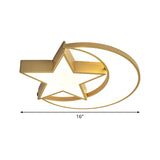 Contemporary Iron Crescent-Star Surface Ceiling Light Led Flush Mount In Gold - 16/19.5 Wide Bedroom