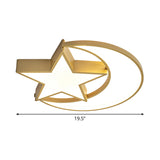 Contemporary Iron Crescent-Star Surface Ceiling Light Led Flush Mount In Gold - 16/19.5 Wide Bedroom