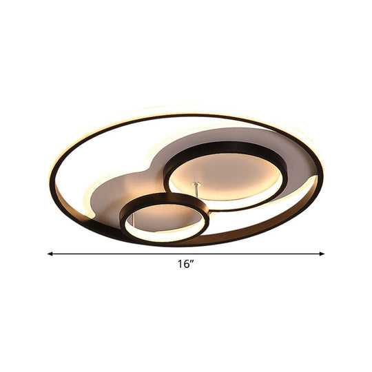 Modern Black Led Flush Mount Ceiling Lamp With Multi-Ring Acrylic Design In Warm/White Light -