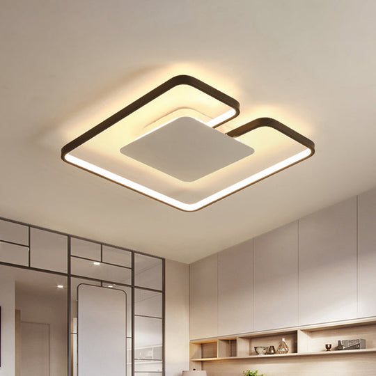 Simple Iron Led Flushmount Ceiling Fixture With Gap Design For Bedroom - Square Frame Thin