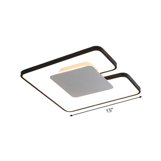 Simple Iron Led Flushmount Ceiling Fixture With Gap Design For Bedroom - Square Frame Thin