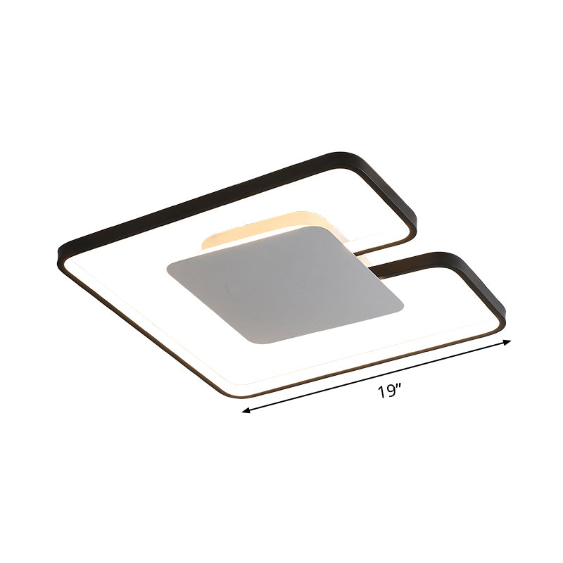 Simple Iron Led Flushmount Ceiling Fixture With Gap Design For Bedroom - Square Frame Thin