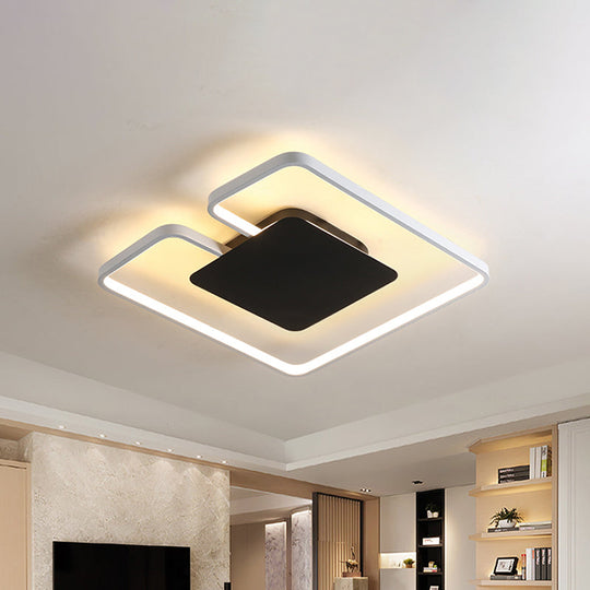 Simple Iron Led Flushmount Ceiling Fixture With Gap Design For Bedroom - Square Frame Thin