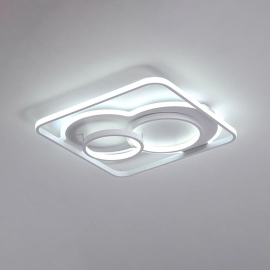 Modern White Acrylic Ceiling Light With Led Flush Mount - 16’/19.5’ Diameter Warm/White Square Frame
