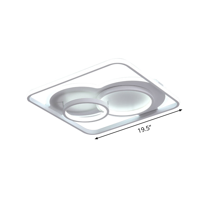 Modern White Acrylic Ceiling Light With Led Flush Mount - 16’/19.5’ Diameter Warm/White Square Frame