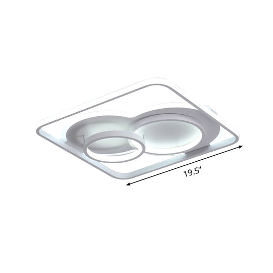 Modern White Acrylic Ceiling Light With Led Flush Mount - 16’/19.5’ Diameter Warm/White Square Frame