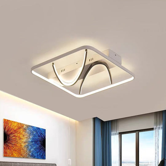 Modern Led Ceiling Light: Square Frame Bedroom Flush Mount With Dual Curved Line In Black - White