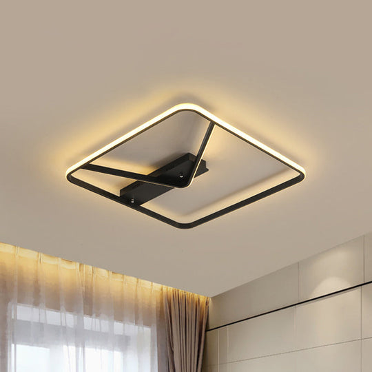 Led Bedroom Ceiling Light: 18’/23.5’ W Simplicity Black Flush Mount With Aluminum Frame In