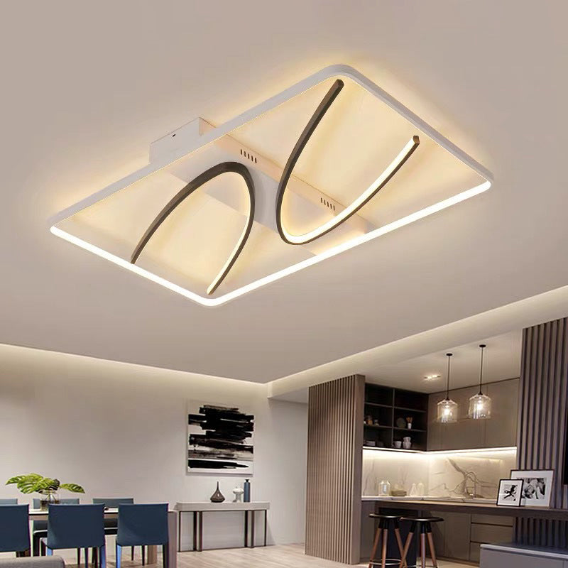 Modern Rectangular Ceiling Flush Light: Black - White Aluminum Led Mount Lamp With Curve Design -