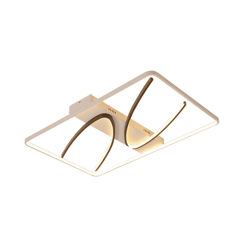 Modern Rectangular Ceiling Flush Light: Black - White Aluminum Led Mount Lamp With Curve Design -