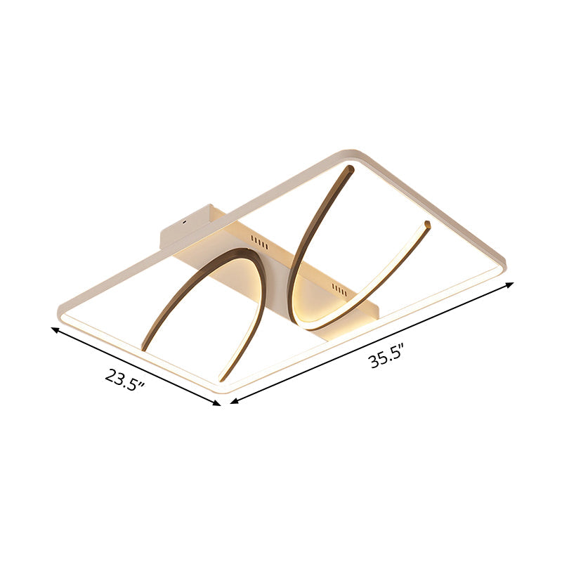 Modern Rectangular Ceiling Flush Light: Black - White Aluminum Led Mount Lamp With Curve Design -