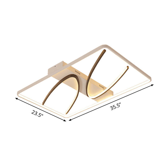 Modern Rectangular Ceiling Flush Light: Black - White Aluminum Led Mount Lamp With Curve Design -