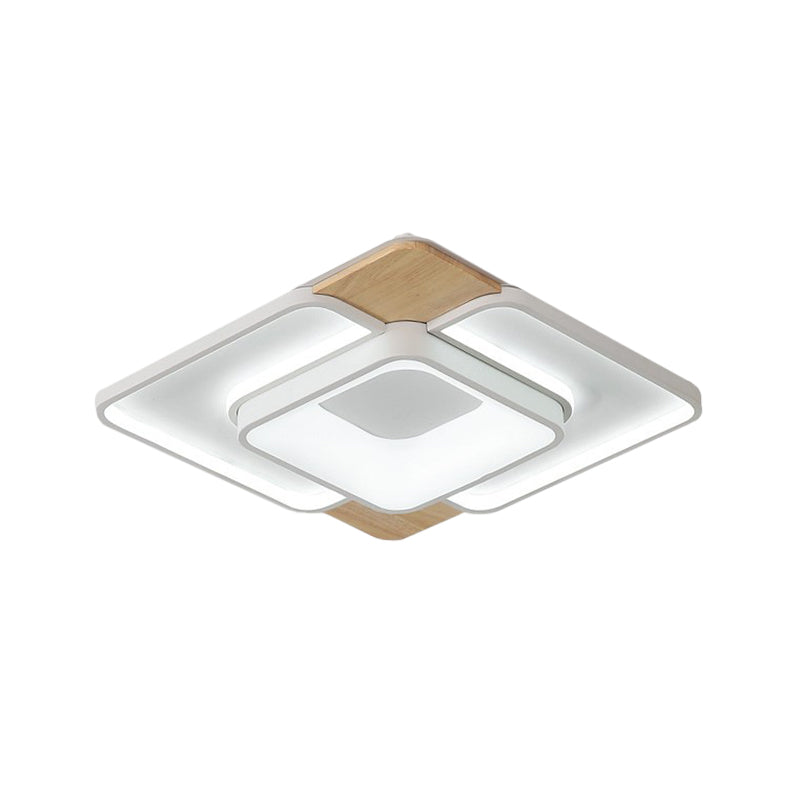Nordic Square Flushmount Acrylic Led Ceiling Light White - Wood Finish 16’/19.5’ Wide Warm Or