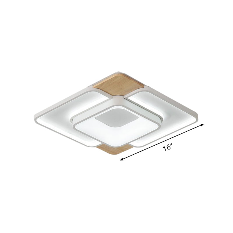 Nordic Square Flushmount Acrylic Led Ceiling Light White - Wood Finish 16’/19.5’ Wide Warm Or