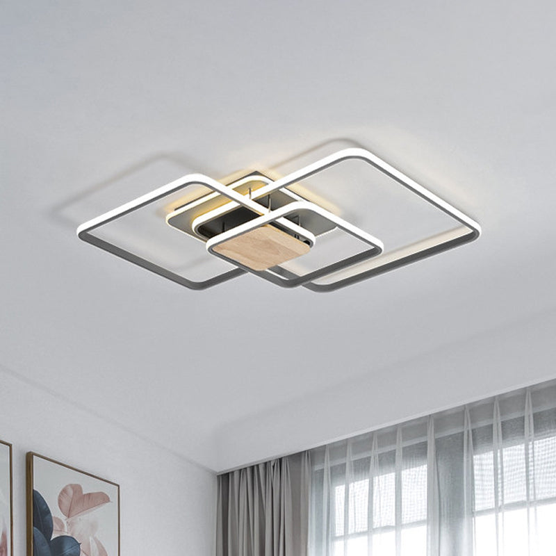 Modern Grey And Wood Led Flush Mounted Ceiling Light With Stacked Acrylic Frame – Warm/White
