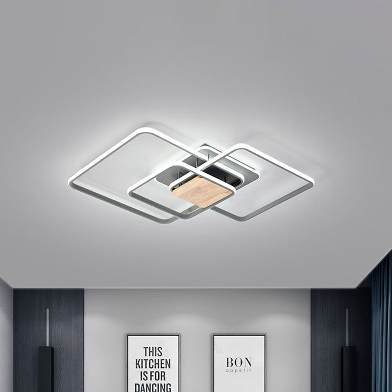 Modern Grey And Wood Led Flush Mounted Ceiling Light With Stacked Acrylic Frame – Warm/White