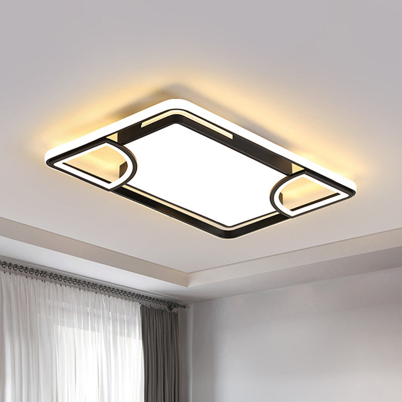 Modern Acrylic Led Flushmount Ceiling Light In Black With Cutout Design – Warm/White Lighting