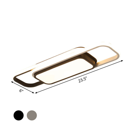 Modern Led Flush Ceiling Lamp In Black/Grey With Glow Frame - 16/23.5 - Inch Wide Warm/White Light