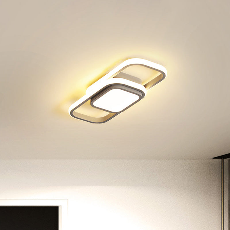Modern Led Flush Ceiling Lamp In Black/Grey With Glow Frame - 16/23.5 - Inch Wide Warm/White Light