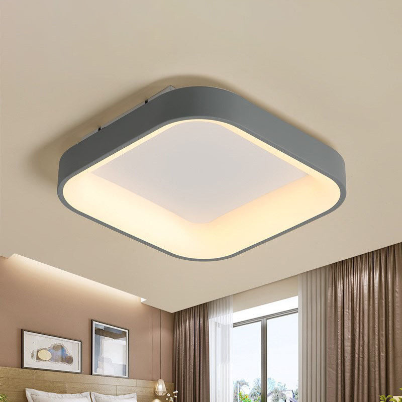 Nordic Acrylic Led Flush Mount Ceiling Fixture For Bedroom - Grey/White Squared Ring 16’/19.5’ W