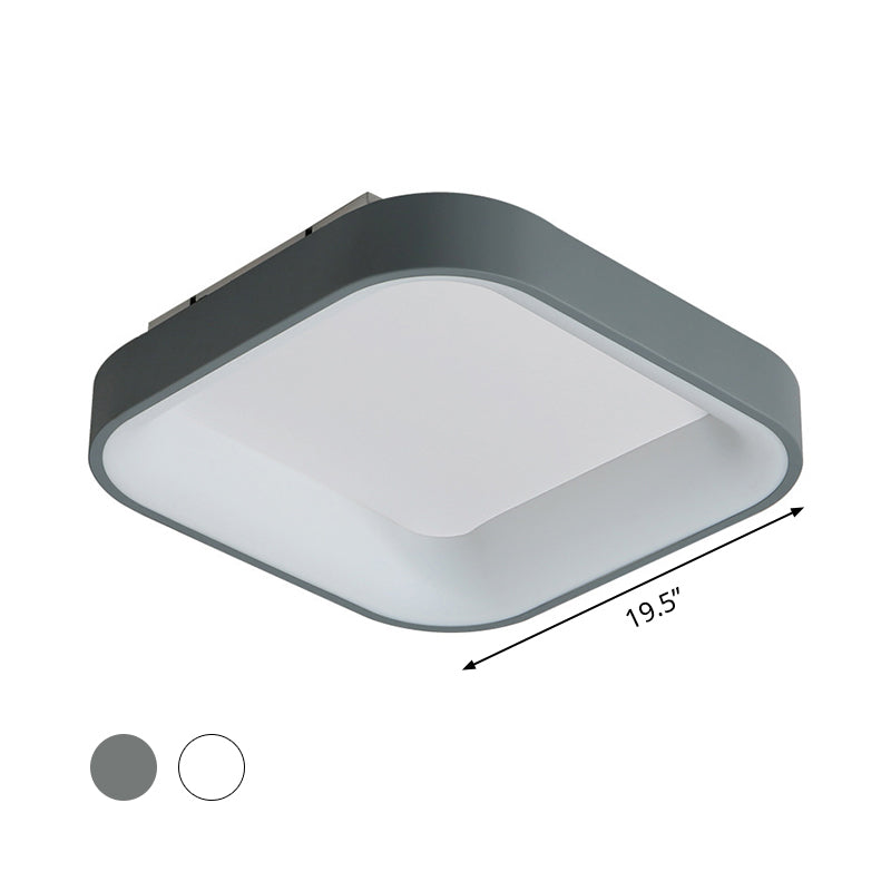 Nordic Acrylic Led Flush Mount Ceiling Fixture For Bedroom - Grey/White Squared Ring 16’/19.5’ W