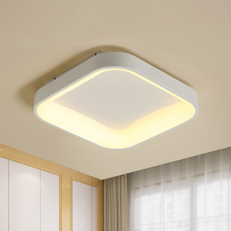 Nordic Acrylic Led Flush Mount Ceiling Fixture For Bedroom - Grey/White Squared Ring 16’/19.5’ W