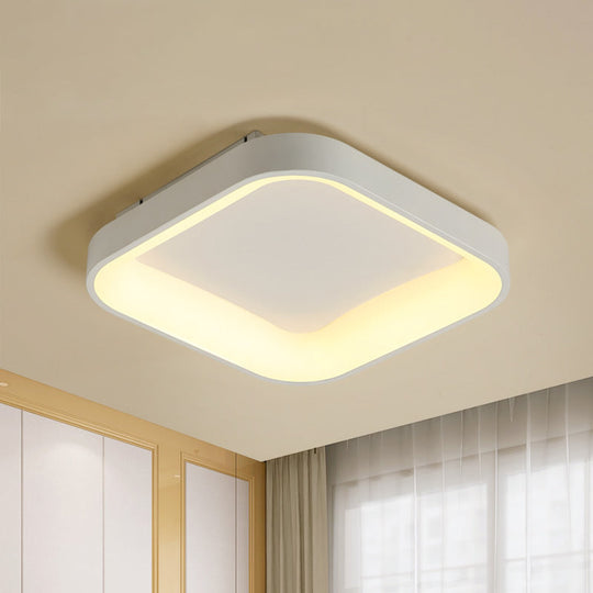 Nordic Acrylic Led Flush Mount Ceiling Fixture For Bedroom - Grey/White Squared Ring 16’/19.5’ W