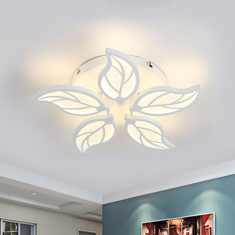 Contemporary 1/2-Tier Acrylic Flush Ceiling Lamp With Leaf Design And Warm/White Led Light