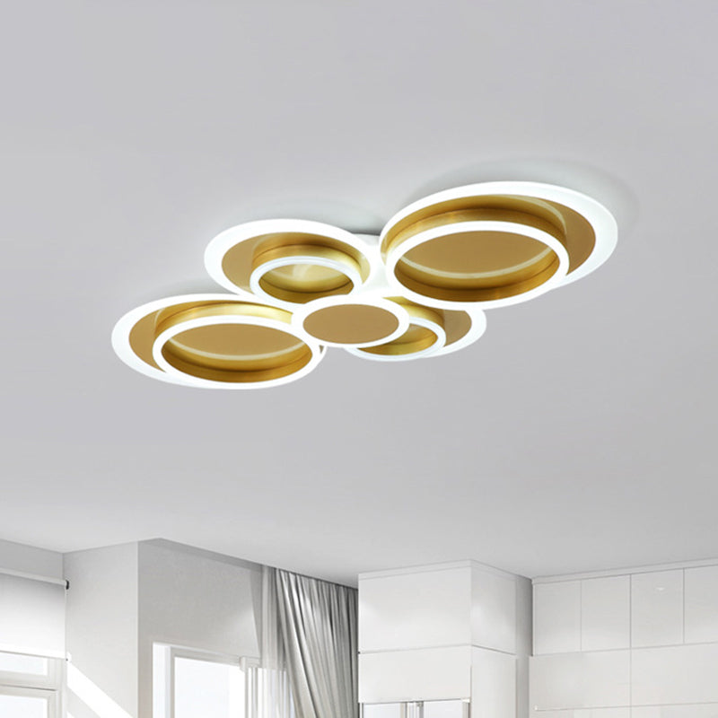 Gold Iron Ceiling Flush Mount Led Light For Parlor - Mid-Century Style With Warm/White
