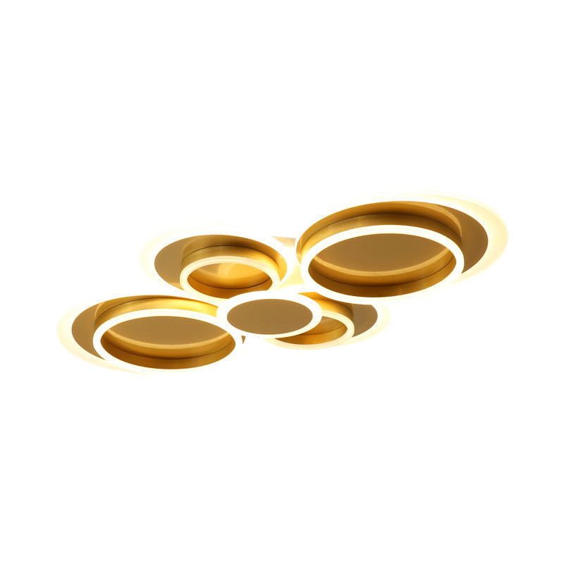 Gold Iron Ceiling Flush Mount Led Light For Parlor - Mid-Century Style With Warm/White