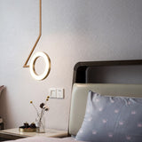 Gold Loop Pendant Light Kit: Rotatable Stylish Led Hanging Fixture With Zigzag Shaped Arm